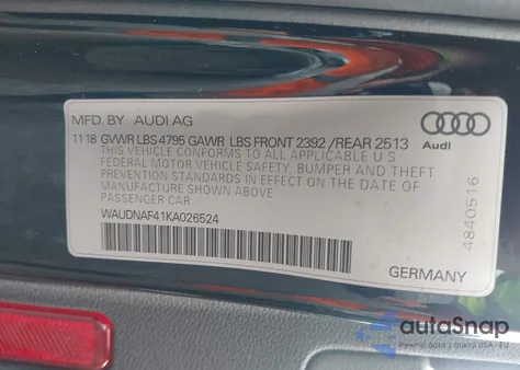 2019 Audi A4 45 Premium from USA, damaged, VIN WAUDNAF41KA026524